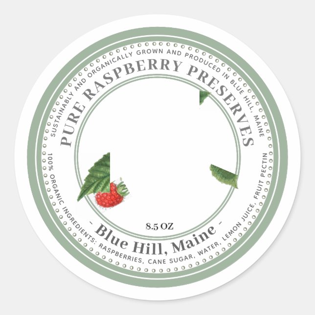 Étiquette de gelée avec framboises Vintages (Devant)