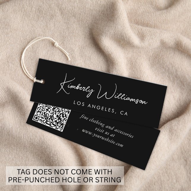 Étiquette de hang code QR de script chic (Empower your name in our signature script as your logo and brand identity)
