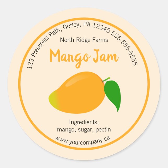 Étiquette de jam Mango modifiable (Devant)