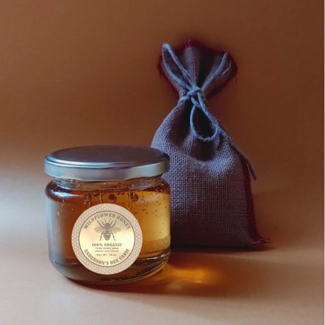 Étiquette de jarre de miel d'abeille dorée Kraft r (Créateur téléchargé)