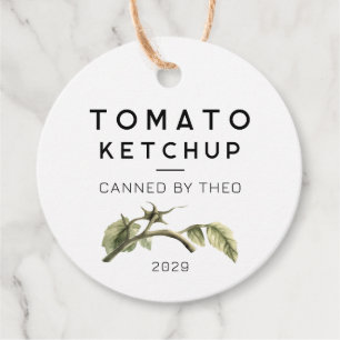 Étiquette de ketchup tomate avec feuille de tomate