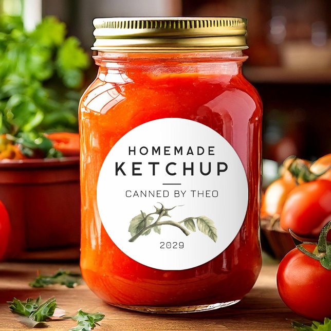 Étiquette de ketchup tomate avec feuille de tomate (Créateur téléchargé)