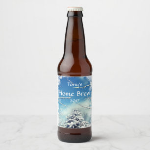 Étiquette de la Bière de Noël Arbre et Neige Blanc