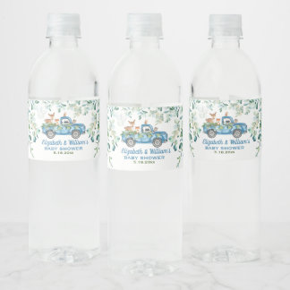 Étiquette de la bouteille d'eau de camion bleu Woo