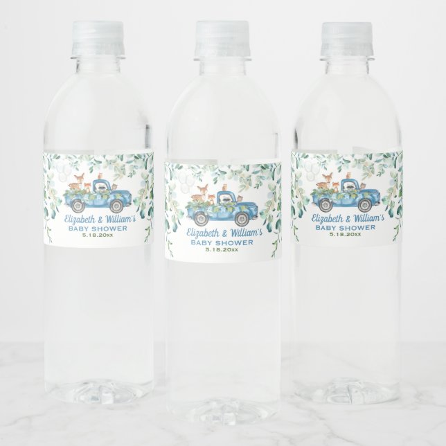 Étiquette de la bouteille d'eau de camion bleu Woo (Bouteilles)