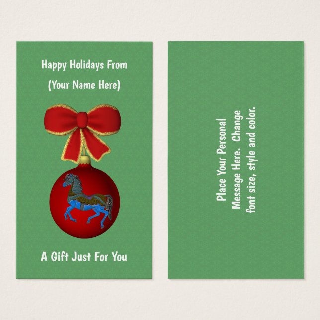 Étiquette de la carte cadeau de Noël du Cheval de  (Devant & derrière)