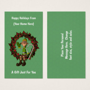 Étiquette de la carte cadeau de Noël Elf On Wreath