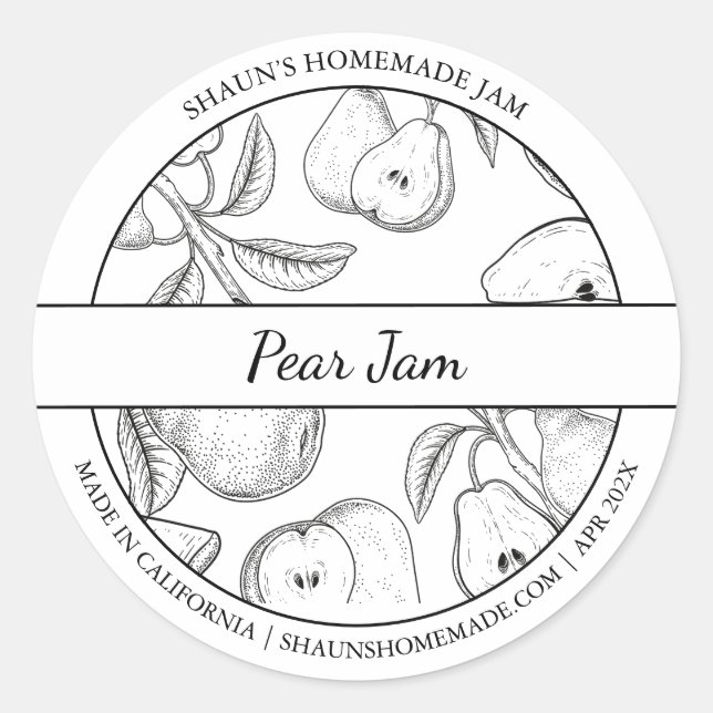 Étiquette de la confiture de poire de croquis noir (Devant)