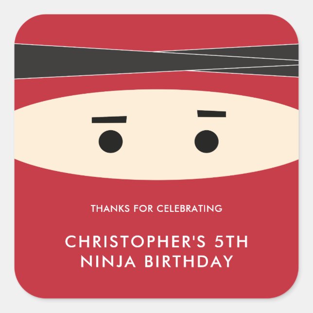 Étiquette de la fête d'anniversaire de Red Ninja (Devant)