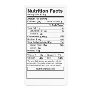 Étiquette de la valeur nutritive (canne, marché ag