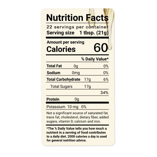Étiquette de la valeur nutritive du miel (Devant)