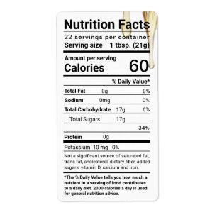 Étiquette de la valeur nutritive du miel