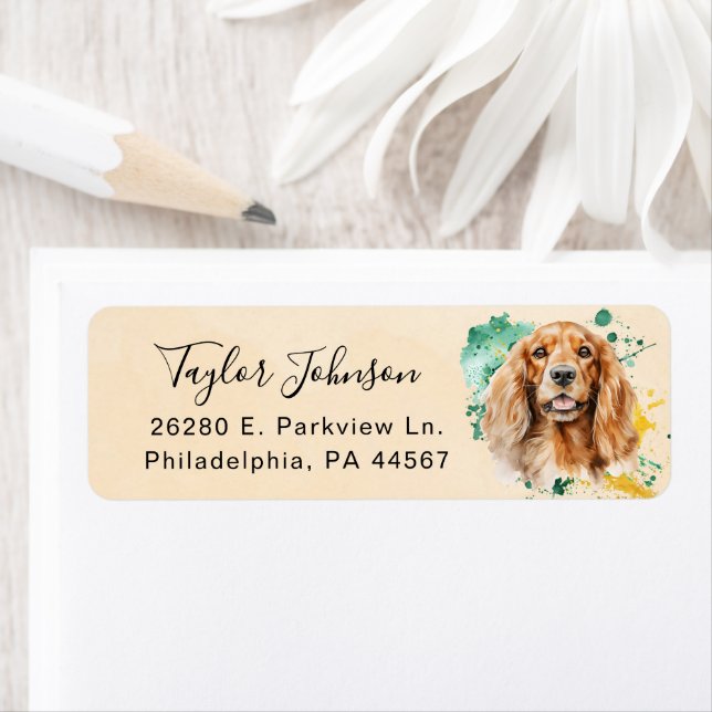 Étiquette de l'adresse de retour Cocker Spaniel (En situation)
