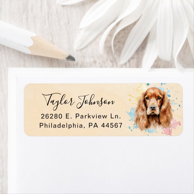 Étiquette de l'adresse de retour Cocker Spaniel (En situation)