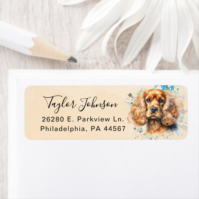 Étiquette de l'adresse de retour Cocker Spaniel (En situation)