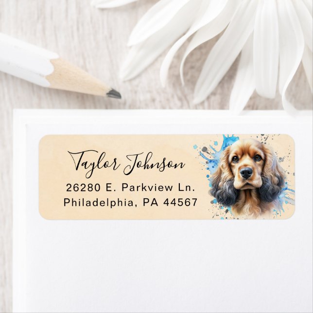 Étiquette de l'adresse de retour Cocker Spaniel (En situation)