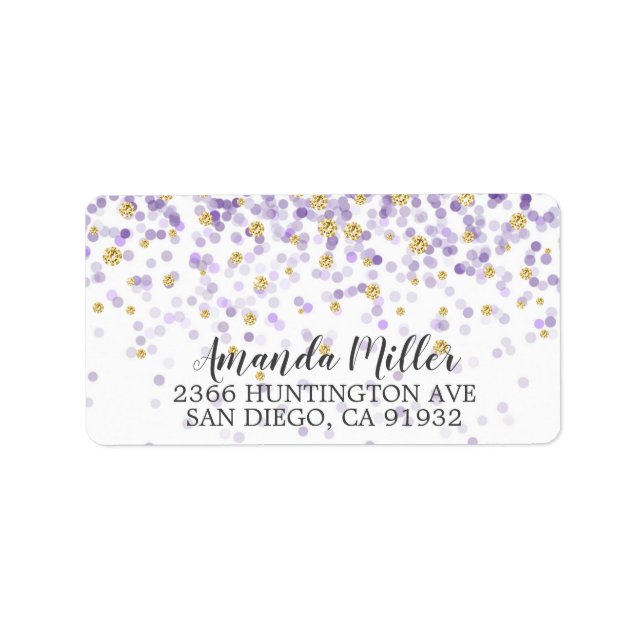 Étiquette de l'adresse de retour Confetti violet e (Devant)
