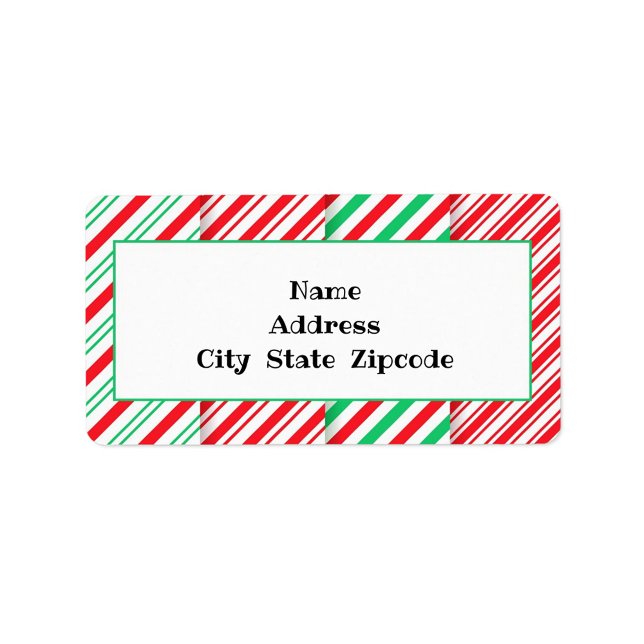 Étiquette de l'adresse de retour de Candy Stripes (A rectangular label with rounded corners, featuring a white central area framed by a green border. )