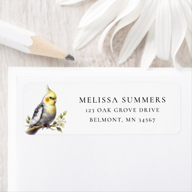 Étiquette de l'adresse de retour de Cute Cockatiel (En situation)