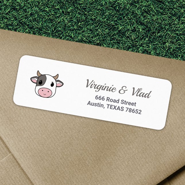 Étiquette de l'adresse de retour de la vache migno (Cute Cow return address label)