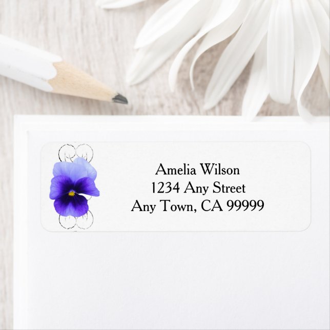 Étiquette de l'adresse de retour de Purple Pansy (En situation)
