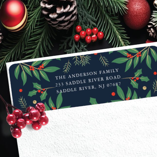 Étiquette de l'adresse de retour des fleurs Holly  (Créateur téléchargé)