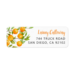 Étiquette de l'adresse de retour des fruits orange