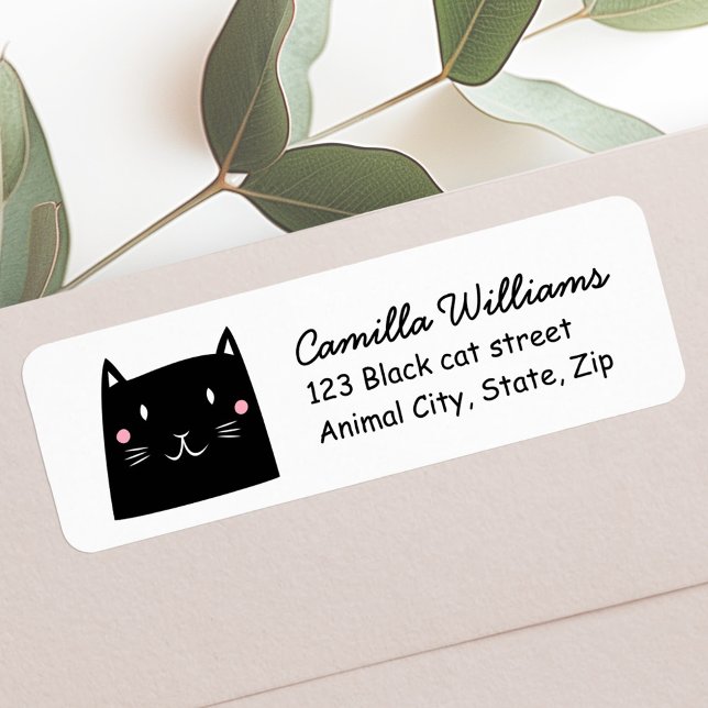 Étiquette de l'adresse de retour du chat noir mign (Cute black cat return address label)