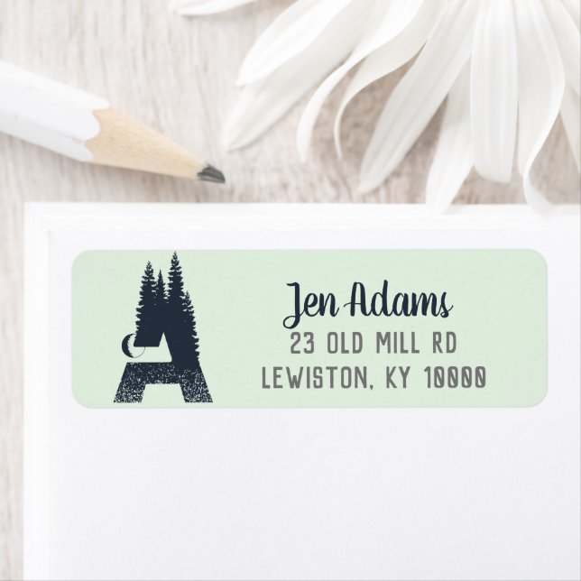 Étiquette de l'adresse de retour du monogramme "A" (En situation)