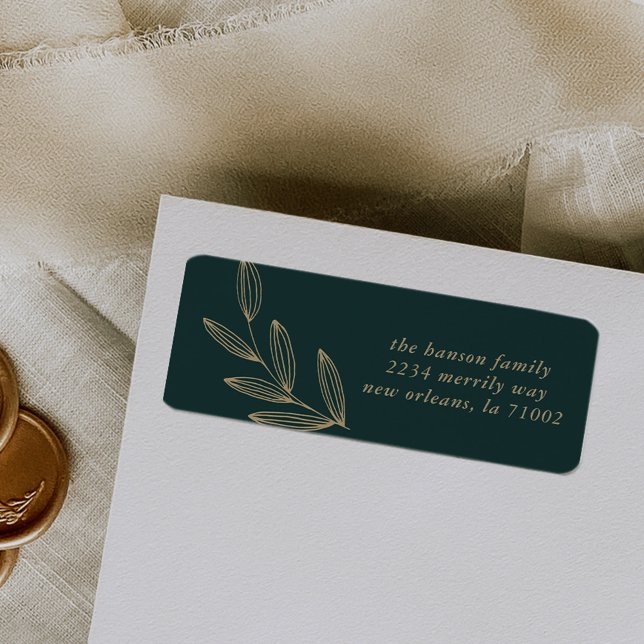 Étiquette de l'adresse de retour Emerald Green Spr (Hand-drawn sprout botanical emerald green return address label.)
