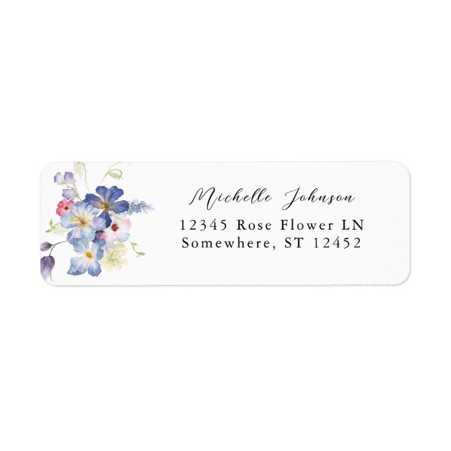 Étiquette de l'adresse de retour Floral bleu pourp (Devant)