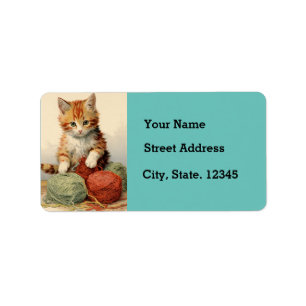 Étiquette de l'adresse de retour Kitten with Yarn