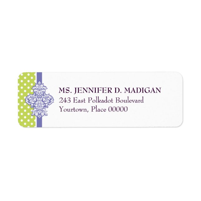 Étiquette de l'adresse de retour Polka Dot Damask  (Devant)