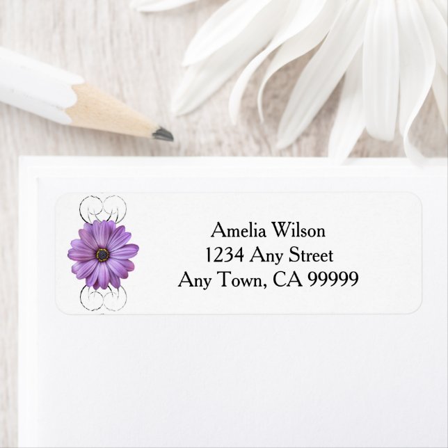 Étiquette de l'adresse de retour Purple Daisy (En situation)