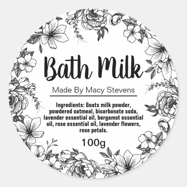 Étiquette de lait de bain personnalisable (Devant)