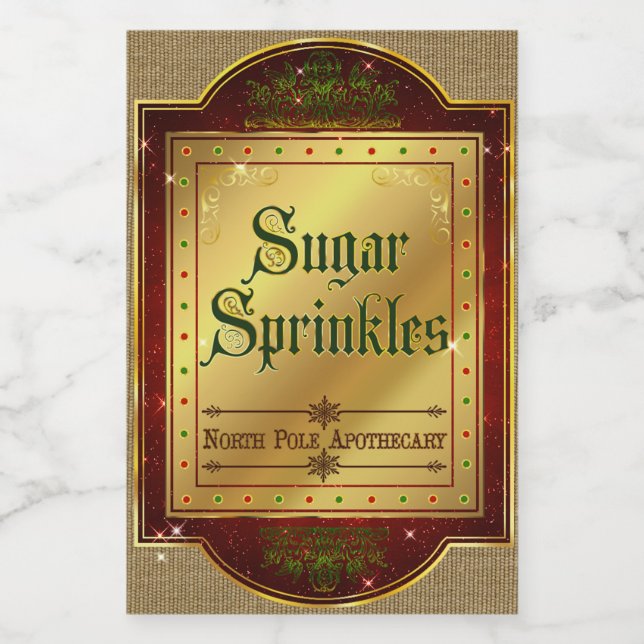 Étiquette de l'apothèque de Noël arrosées de sucre (Étiquettes simples)
