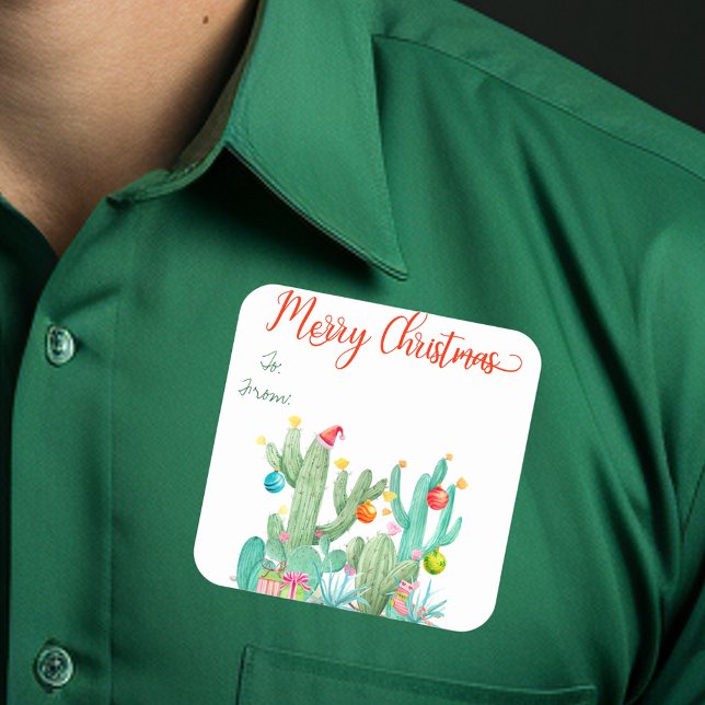 Étiquette de l'étiquette cadeau de Noël de Cactus  (Créateur téléchargé)