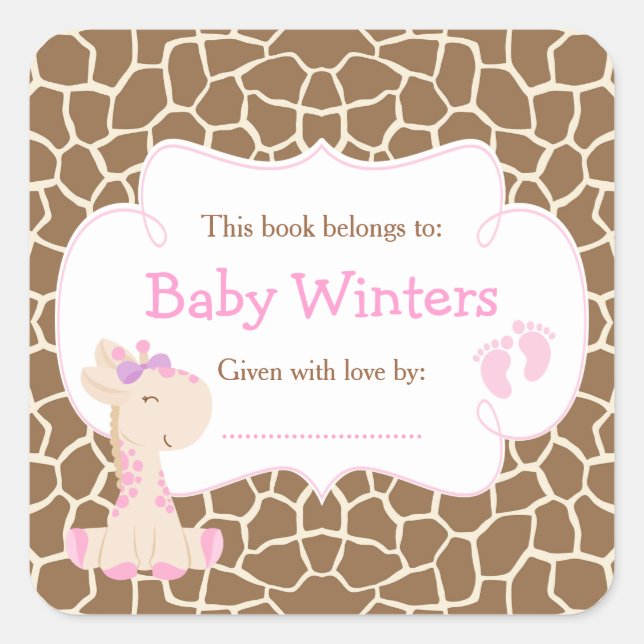 Étiquette de livre Baby Shower Girafe Rose Fille (Devant)