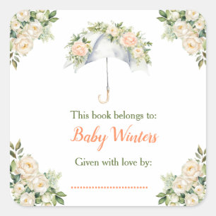 Étiquette de livre pour Baby Shower Parapluie Flor