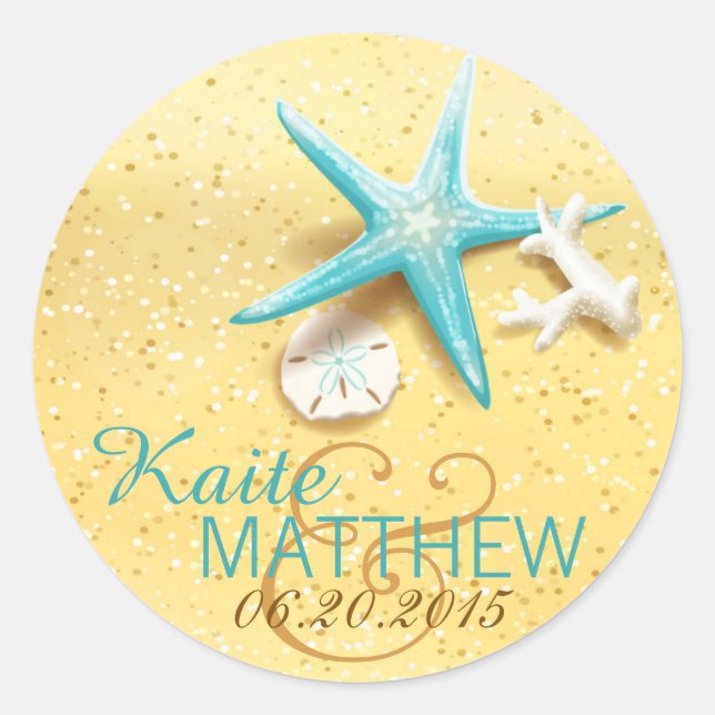 Étiquette de mariage de destination de Seashell Be (Devant)