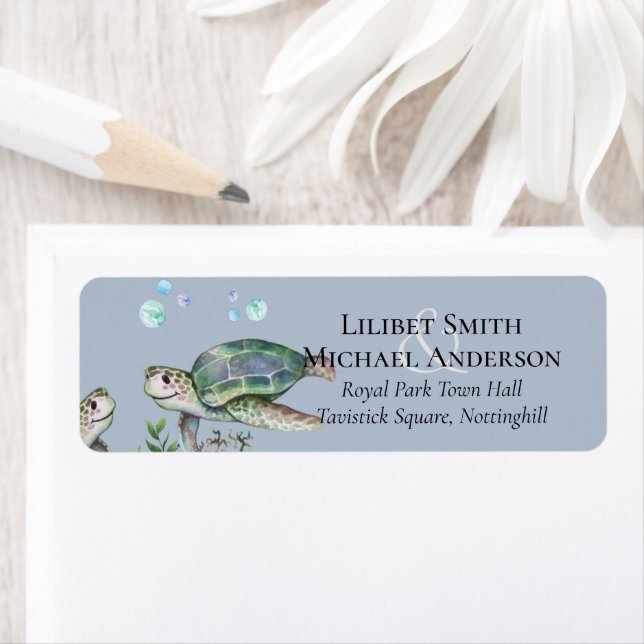 Étiquette de mariage de Sea Turtles Beach (En situation)