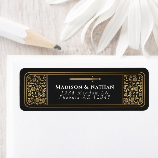 Étiquette de Mariage d'épée médiévale noire (En situation)