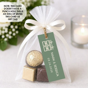 Étiquette de mariage Double Bonheur Vert Sauge (1x