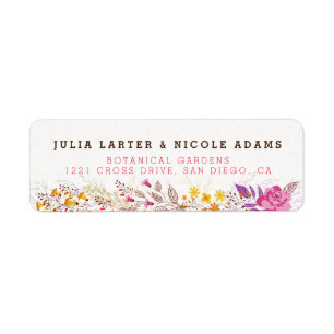 Étiquette de mariage Fleur de Boho Orange Violet