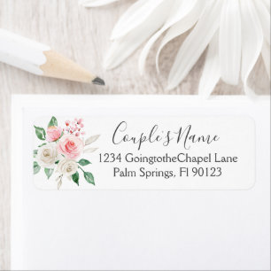 Étiquette de mariage florale aquarelle blanche ros