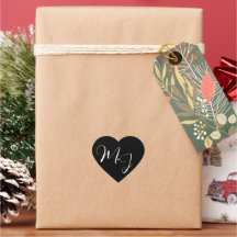 Étiquette de mariage noire avec texte à monogramme