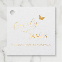 Étiquette de mariage papillon en feuille d'or