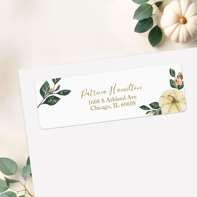 Étiquette de mariage Peach Floral Pumpkin automne (Créateur téléchargé)