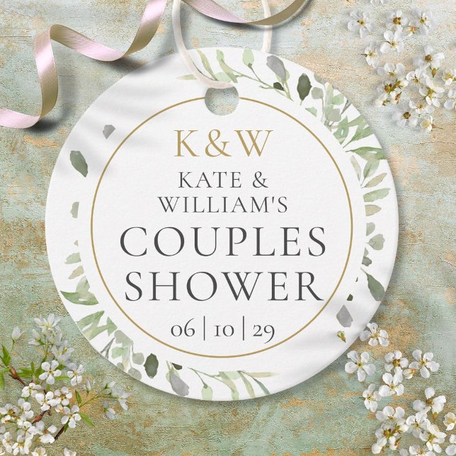 Étiquette de mariage pour couples avec feuillage à (Monogram Greenery Couples Wedding Shower Favor Tags)