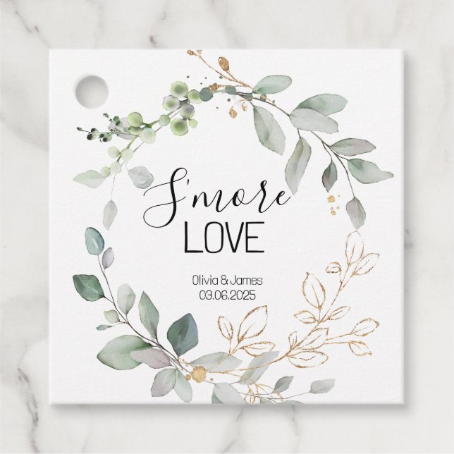 Étiquette de mariage vert forêt pour S'more d'amou (Devant)